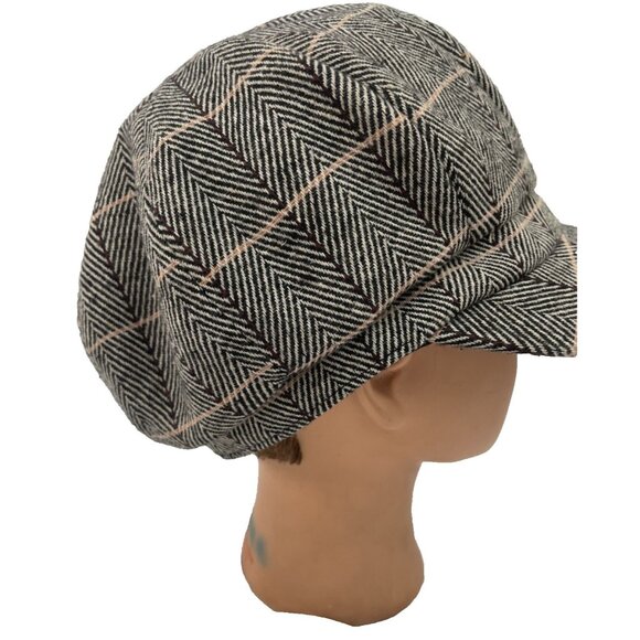 Comhats Women's Blend Beret Cap Plaid Warm Browns Pink Stripe Size Large NWT - Picture 3 of 8